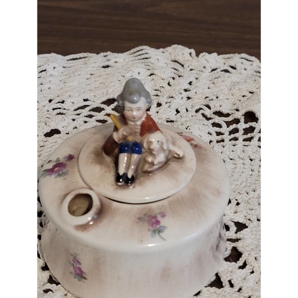 Vintage porcelain inkwell pen holder Bavaria boy and dog - Picture 2 of 9